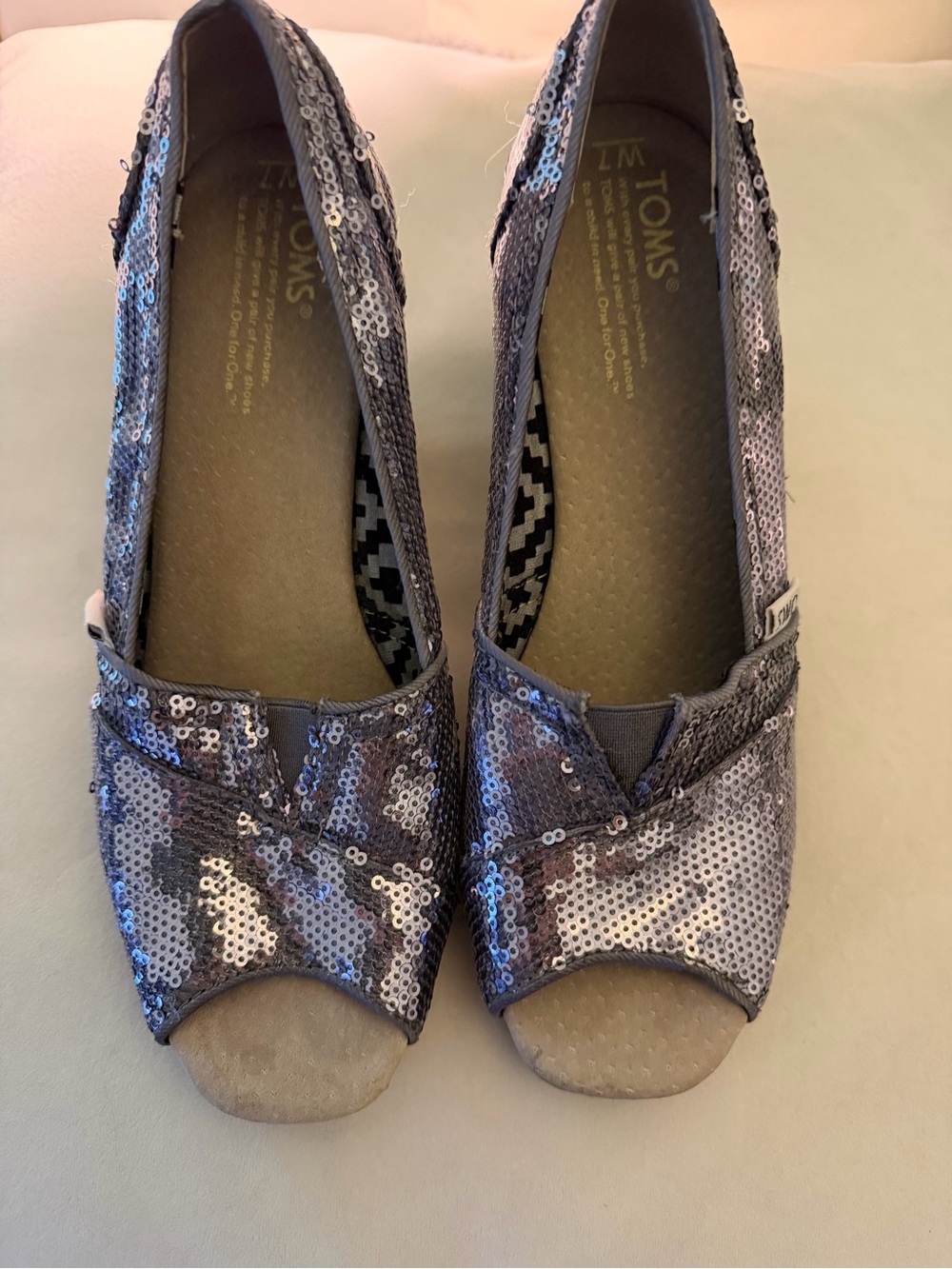 Toms Women's Sequin Slip-On Flats in Silver Gray - Picture 5 of 10